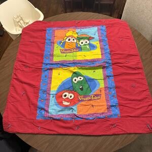 Vintage 90s/00s RARE Veggie Tales Fabric Quilted 2 Sided Baby Blanket Size 36x38